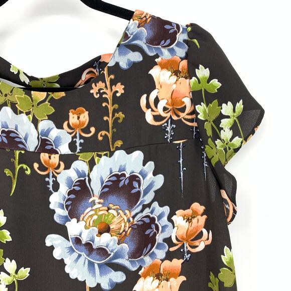 LOFT Cap Sleeve Blouse Womens Size Small Black Multicolor Floral Print - Picture 3 of 8
